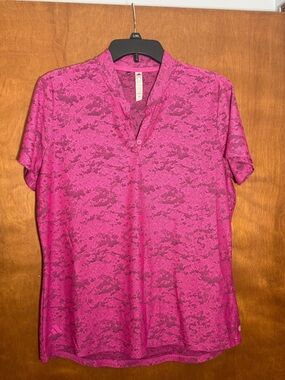 adidas Bright Pink Patterned Polo Top